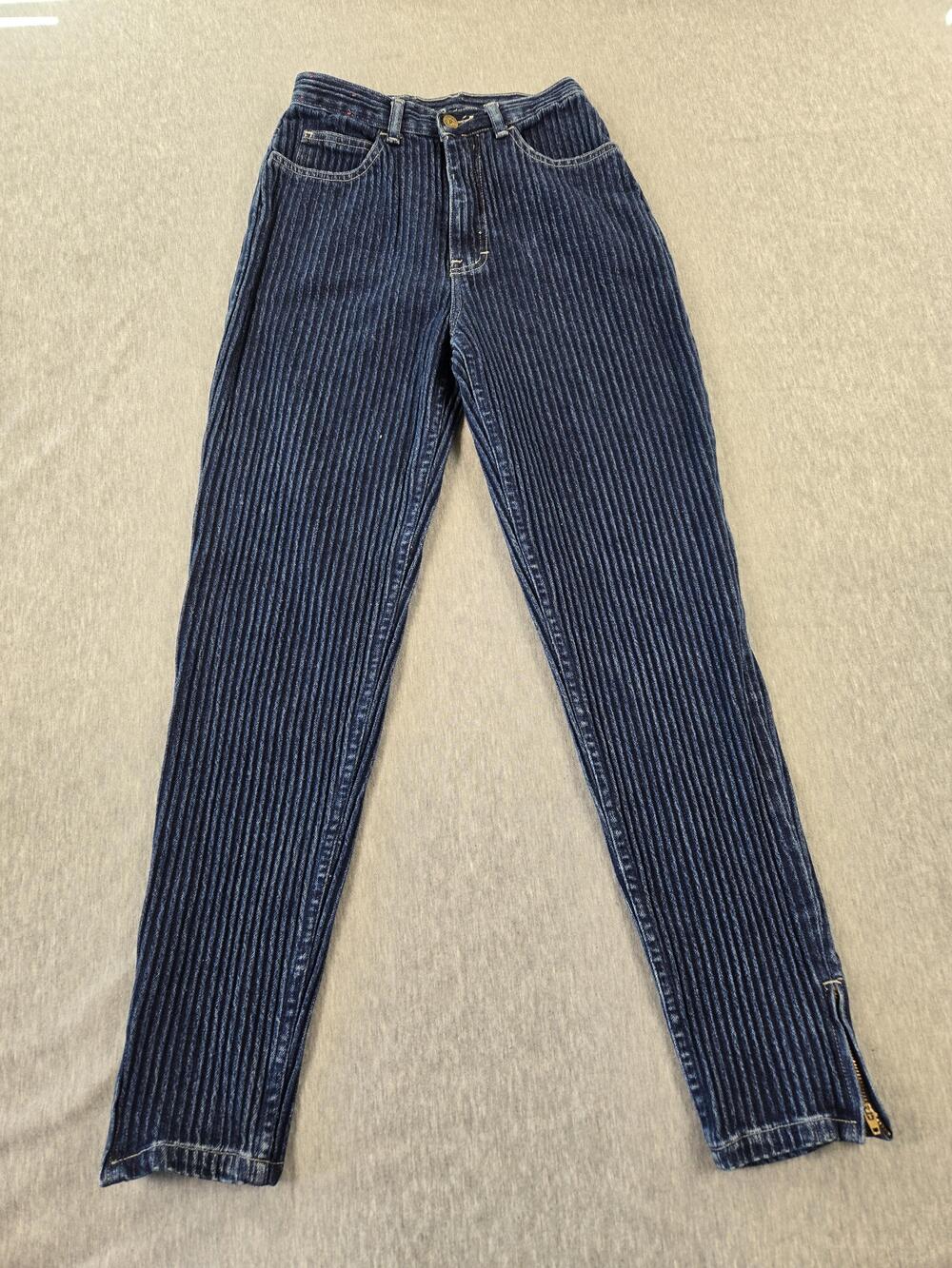 Vintage Sergio Valente Jeans Womens 5 Blue Pinstripe High Rise Tapered 90s Y2K